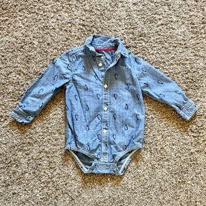 Baby B’Gosh 24M Denim Penguin-Print Button Front Baby Bodysuit